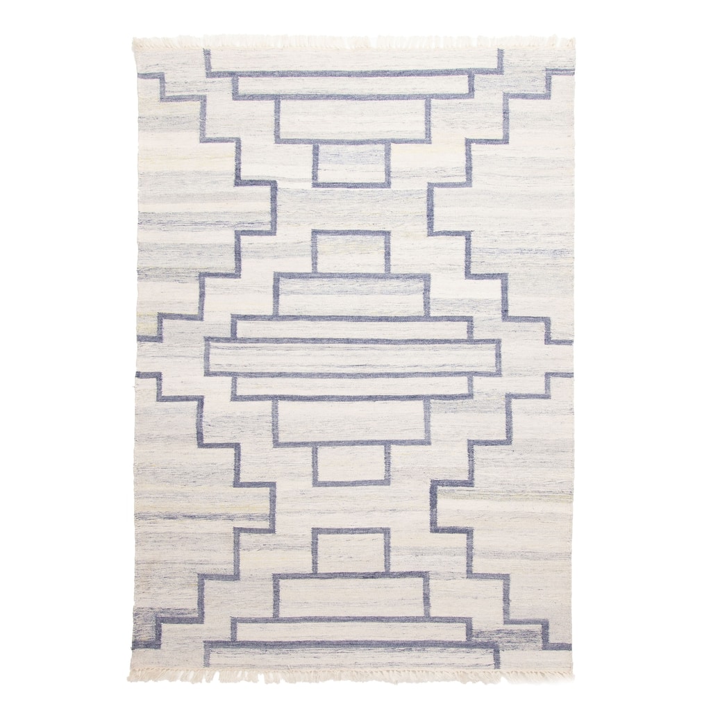 ECARPETGALLERY Flat-Weave Ankara FW Ivory Wool Kilim - 5'4 x 7'7