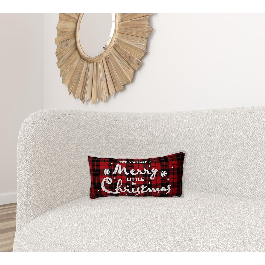 HomeRoots 10"x20" Red and Black Christmas Have Yourself A Merry Little Christmas Polyester Zippered Pillow