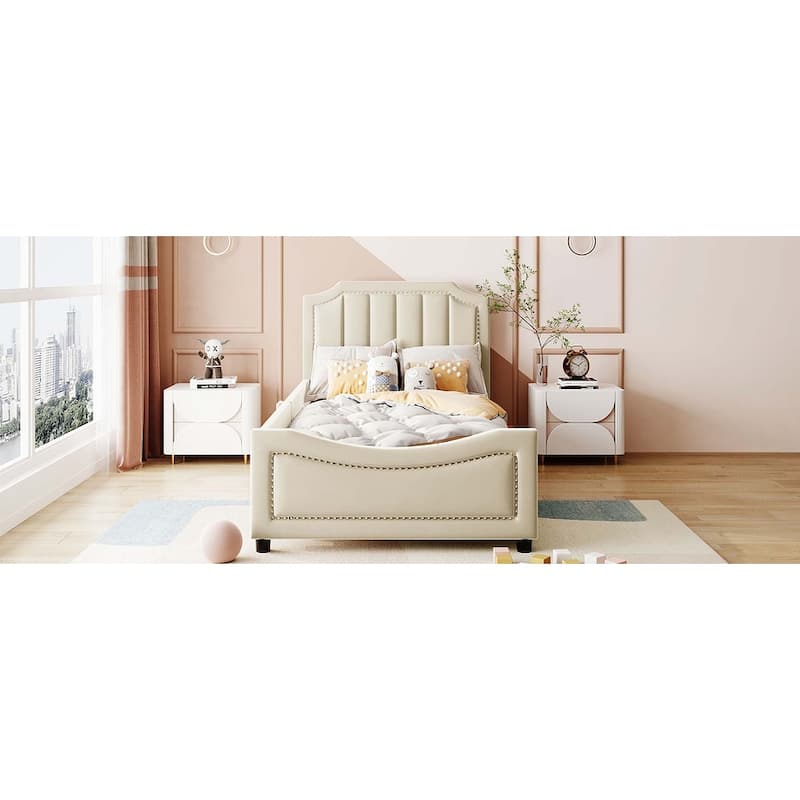 Twin Size Upholstered Daybed with Classic Stripe Shaped Headboard
