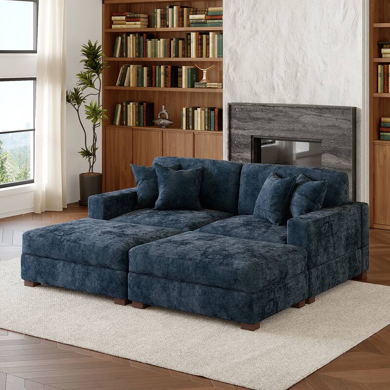 Oversized Chenille Modular Sectional Sofa Conversation Set with 2 Ottomans