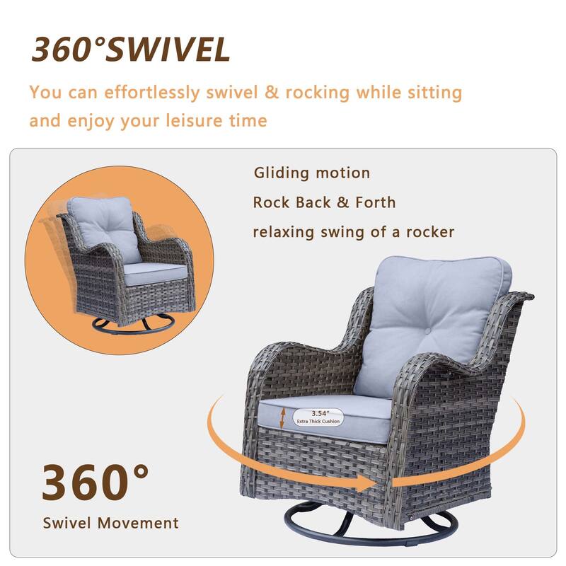 Gray Wicker 12-piece Outdoor Patio Conversation Sets with Swivel Chair