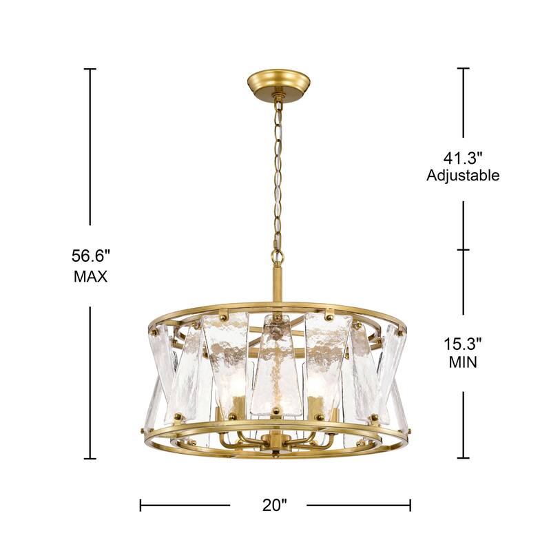 Laia Modern 5-Light Water Textured Glass Drum Round Chandelier - Brushed Brass