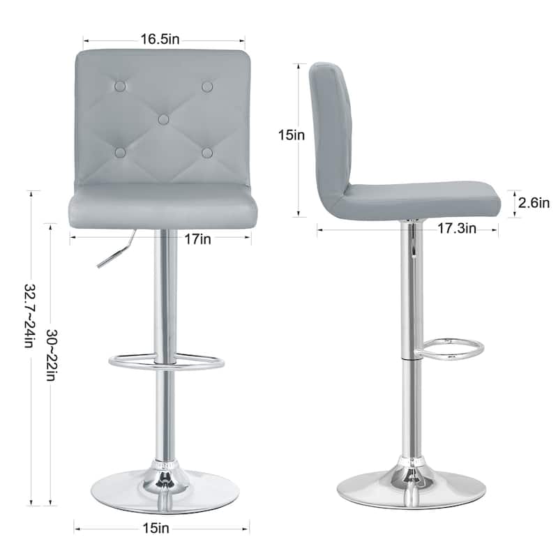 Javlergo 4 Pack 360° Swivel Bar Stools Adjustable PU Leather Stools with Diamond Tufted Back Curved Footrest
