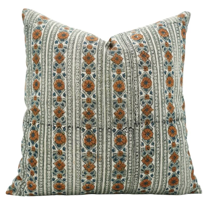 Fabdivine Linen Cushion Cover Floral Throw Handmade Purple Pillow Case for Couch Office Guest Bedroom Farmhouse, Pushaplata - Rakhi Phool- Brown - 18" x 18" - Pillow Covers