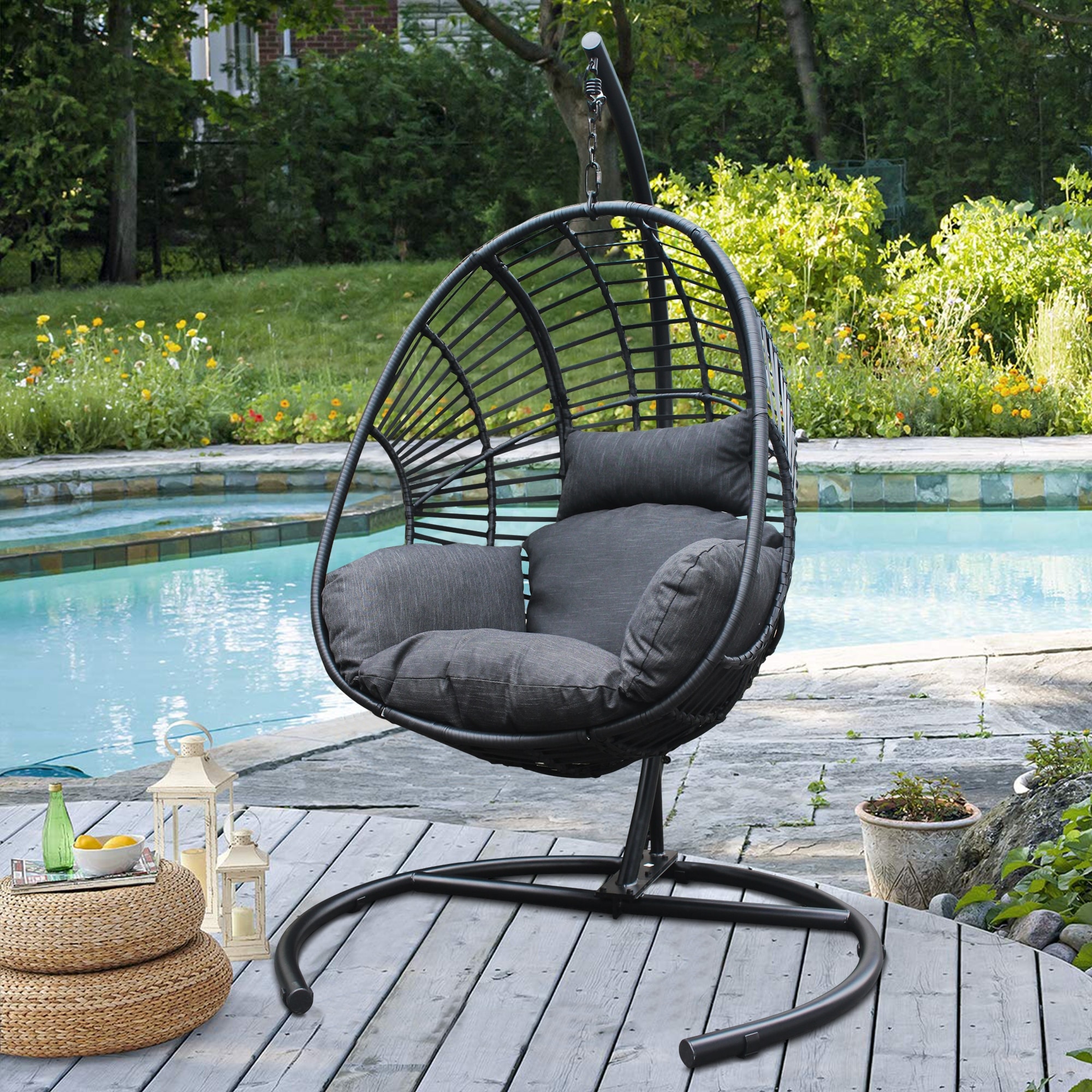 Wicker hanging porch swing discount