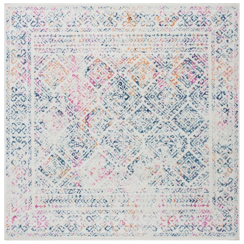 SAFAVIEH Tulum Yolonda Rustic Moroccan Boho Rug - 6'7" Square - Ivory/Dark Blue - Square
