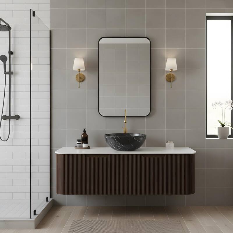 Wall Mounted Bathroom Vanity with Black Bowl Ceramic Basin