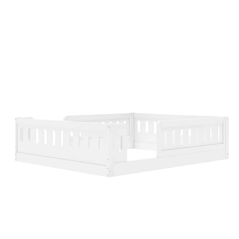 GDFStudio - Modern Wooden Full Size Platform Bed with Guardrail and Storage Shelves