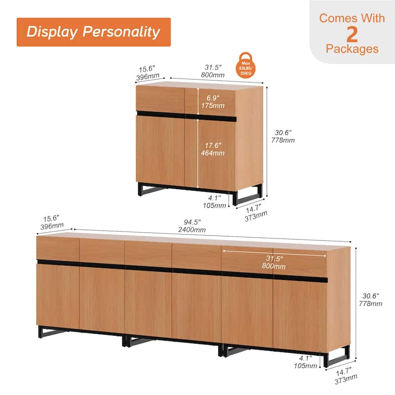 WAMPAT Modern TV Stand with Storage Cabinets for Living Room,Bedroom,Brown