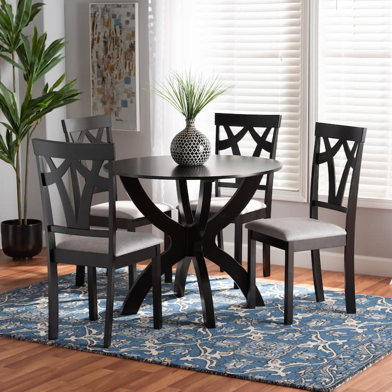 Rasa Modern and Contemporary 5-Piece Wood Dining Set-Grey/Dark Brown