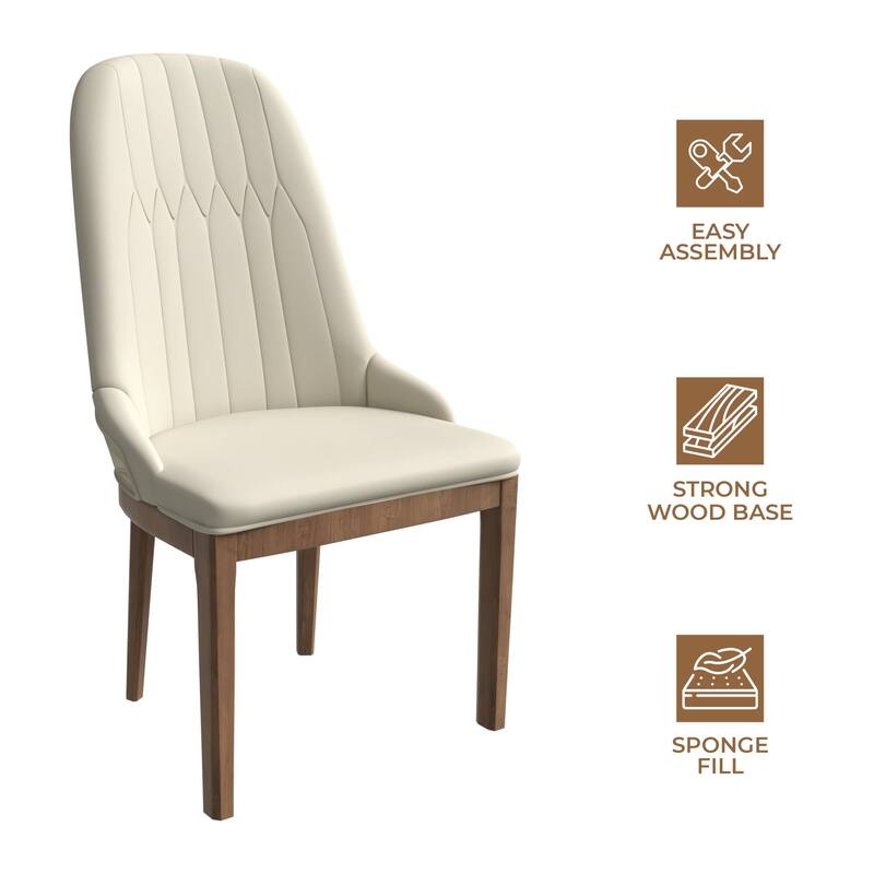 Leather Dining Chair with Rubberwood Legs Side Charis Sleek Diamond Stitching Back