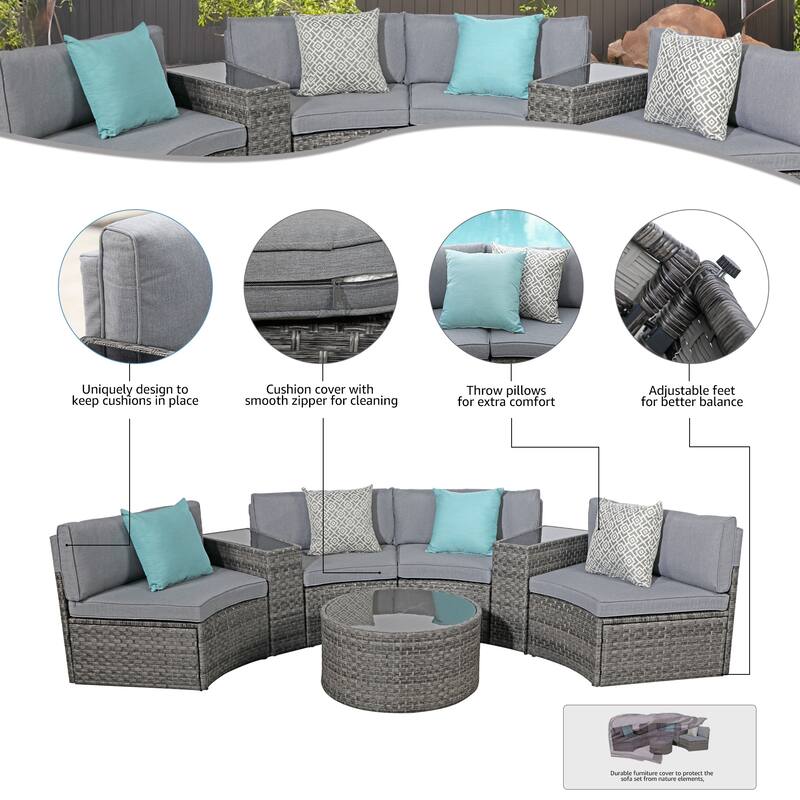 Outdoor 7-Piece Wicker Sectional Sofa Set with Furniture Cover