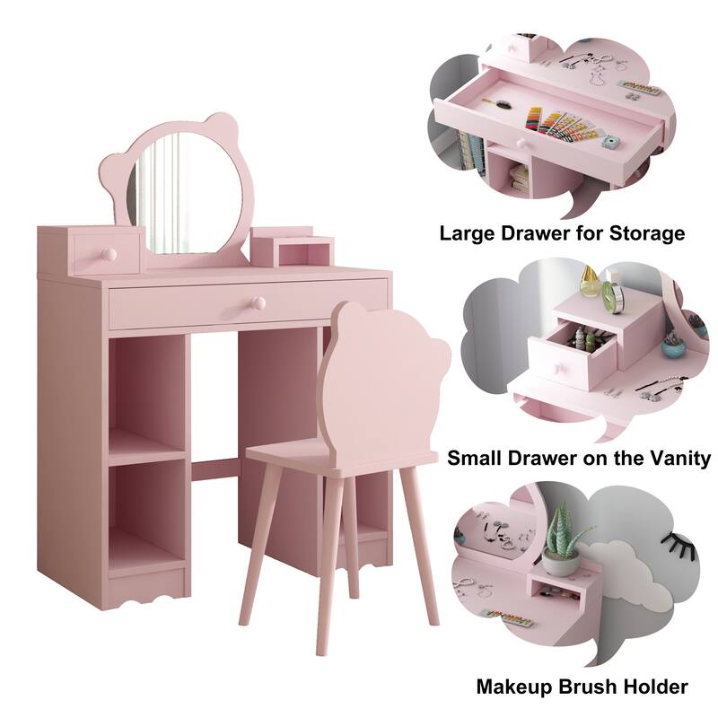 Kids Vanity, 2 in 1 Princess Makeup Desk & Chair Set