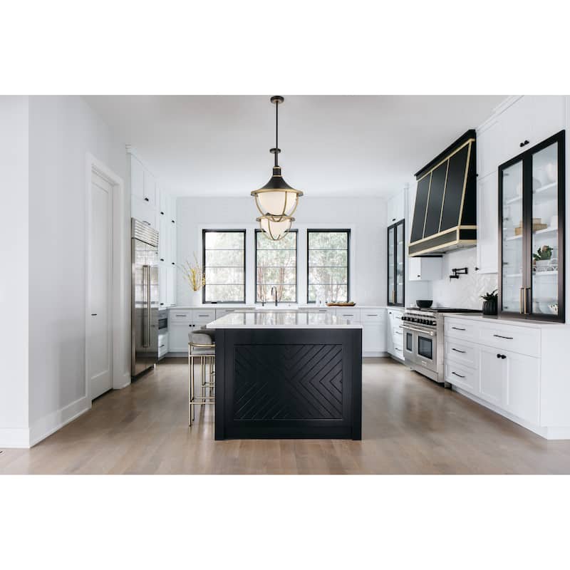Atlas 3 Light Matte Black and Textured Gold Outdoor Pendant - 16.5"W x 17"H x 16.5"D
