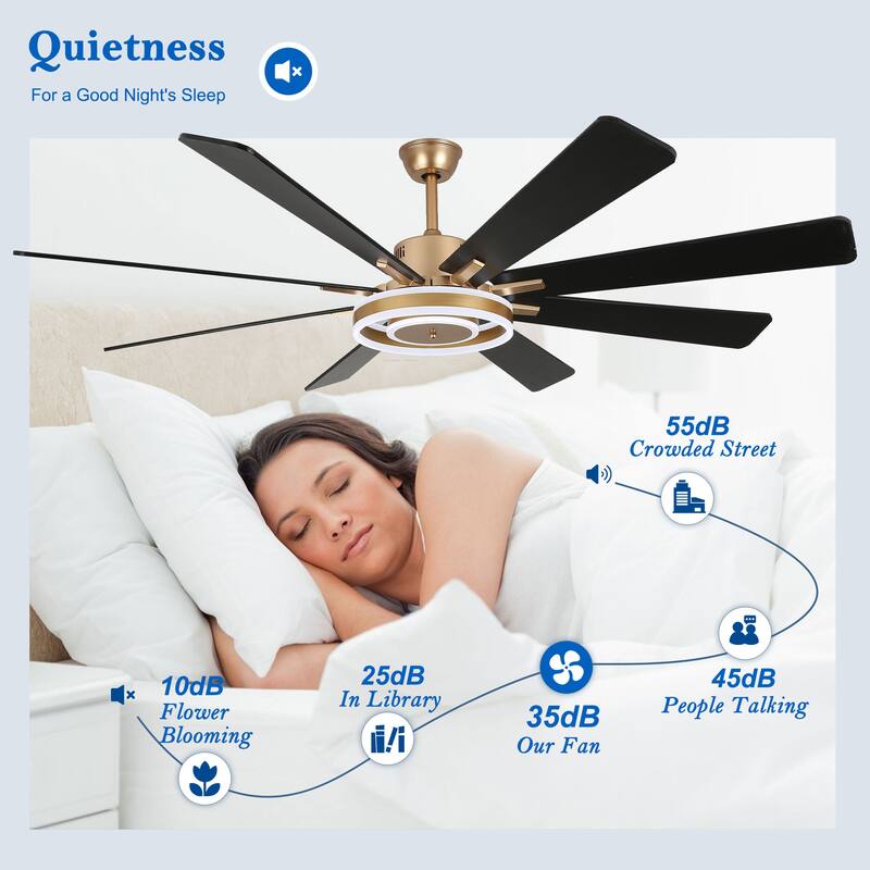 CurveCurio 72" Large Ceiling Fan w/ LED Lights, Wood Blades Ceiling Fan Quiet DC Motor w Remote for Lagre Rooms