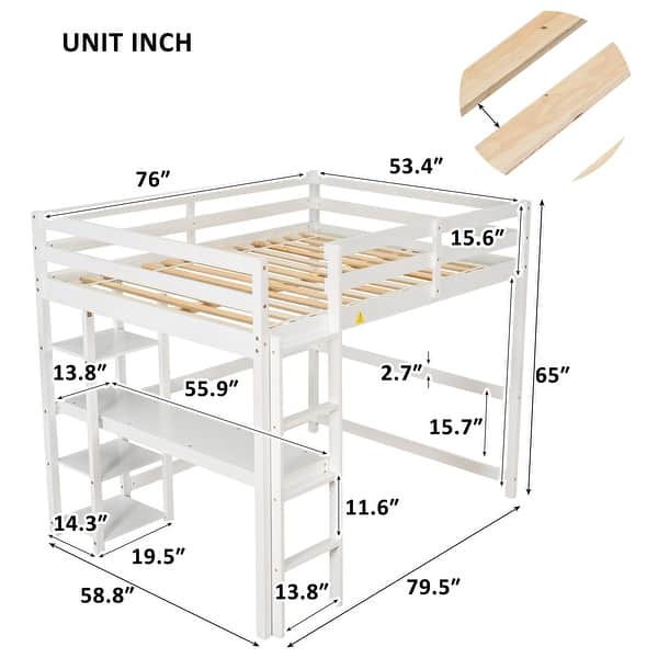 dimension image slide 1 of 3, Comprehensive Design Full Loft Bed with built-in desk, Space-saving, Safety and Quality Guaranteed, Stylistic Elements, White