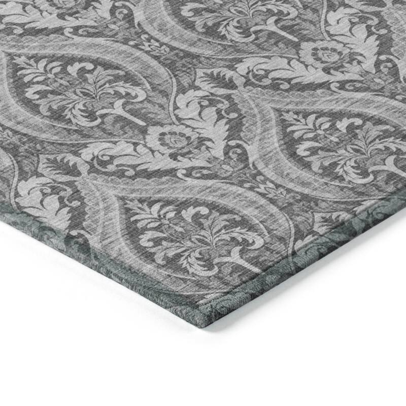 Machine Washable Indoor/ Outdoor Damask Chantille Rug