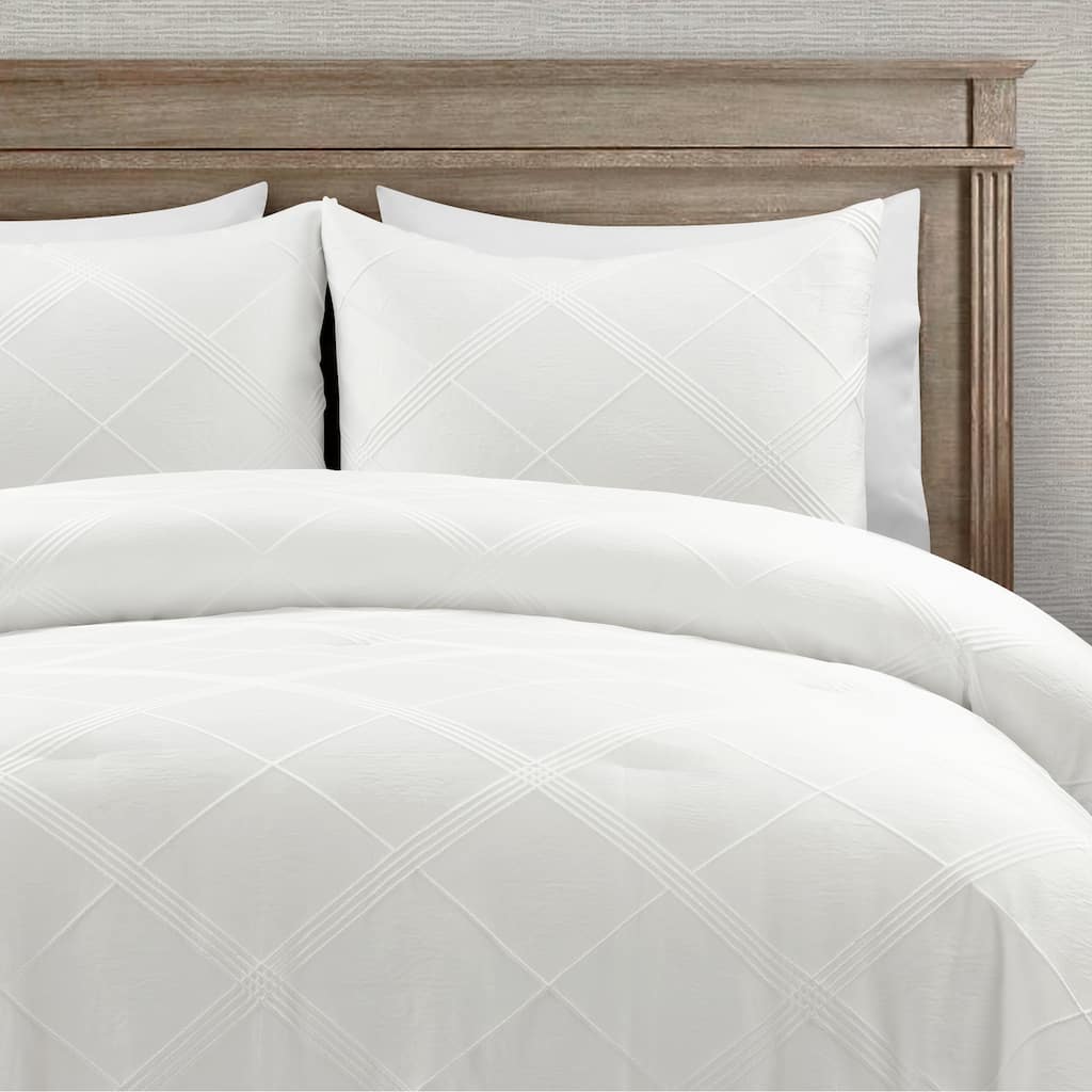 Lush Decor Diamond Geo Jacquard Boho Chic Comforter Pure White 3 Piece Set