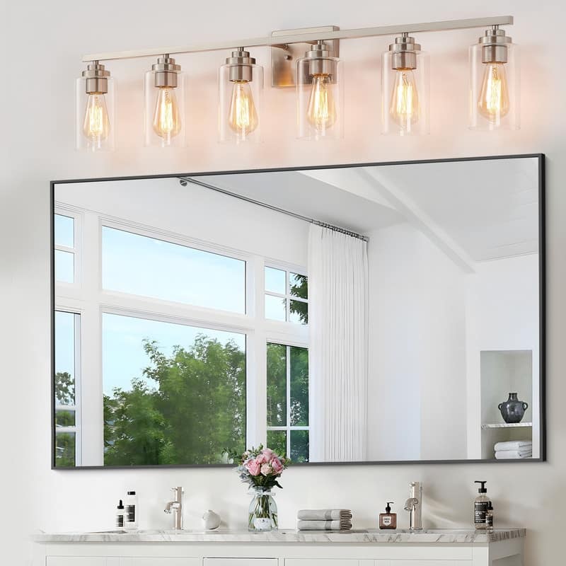 KAWOTI 6-Light Bathroom Vanity Light with Clear Glass Shade