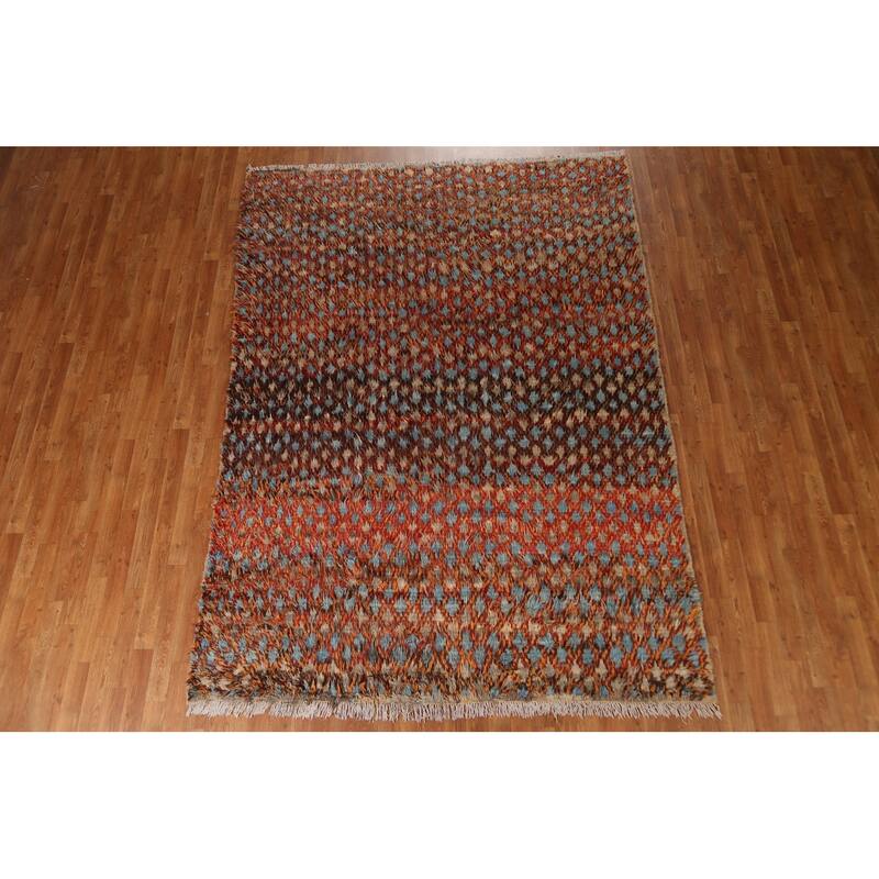 Hand Knotted Oriental 100% Wool Carpet Modern All-Over Oranges & Rust Moroccan Area Rug - 9' 6'' X 7' 2''