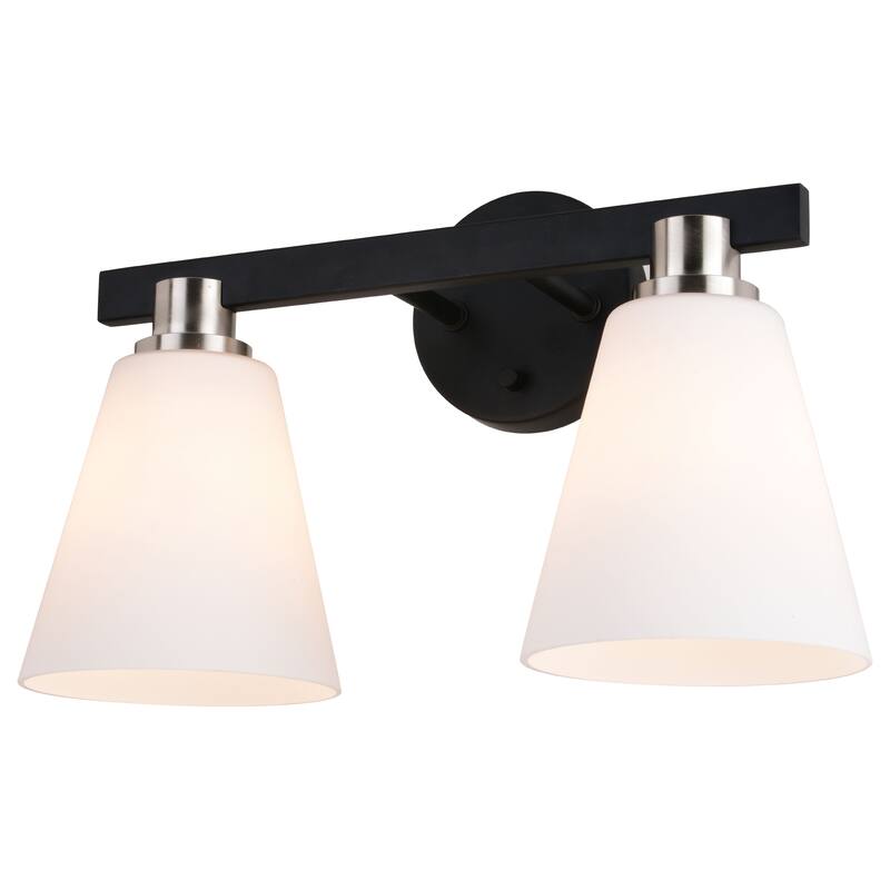 Vermont Matte Black and Nickel Bathroom Vanity Wall Sconce Light Fixture White Glass