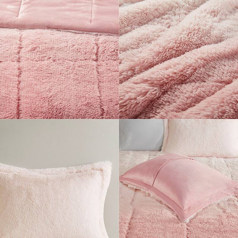 King Cal King Shaggy Long Fur Comforter Mini Set