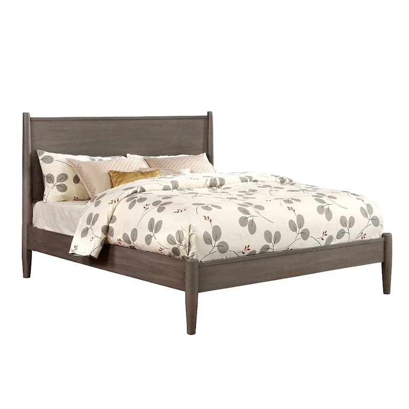 Wooden Platform Bed With Round Tapered Legs - Gray - King
