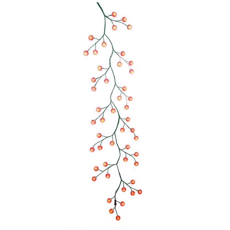 Kurt Adler 6-Foot Green Garland with 48 Red LED and Red Ball Lights - N/A