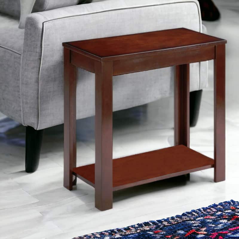 24" Narrow Wood Side Table with Bottom Shelf Rectangular End Table for Bedroom or Living Room - 24"L x 12"W x 24"H