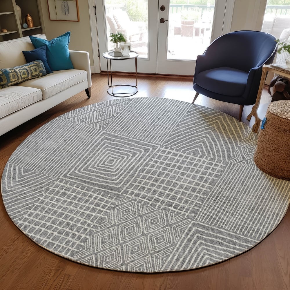 Machine Washable Indoor/ Outdoor Geo Patchwork Chantille Rug