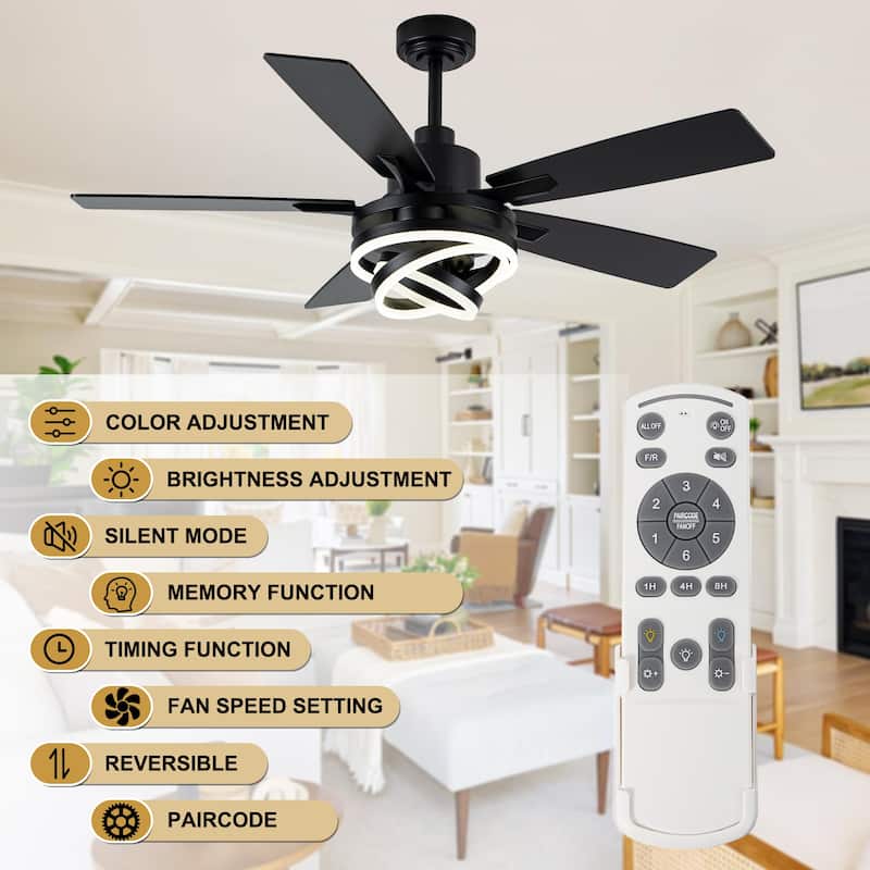 Cusp Barn 52"/72" Modern Large Dimmable LED Ceiling Fan with Lights and Remote, Reversible 8-Blade DC Motor DIY Shape Chandelier