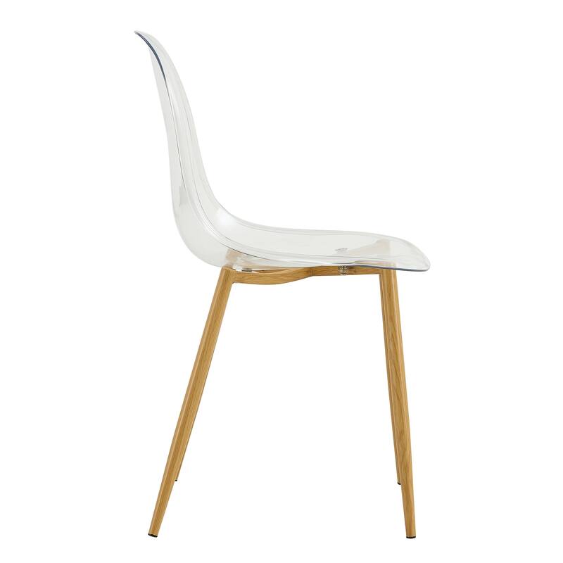 Modern minimalist armless crystal dining chair, plastic chair set of 6 with metal legs