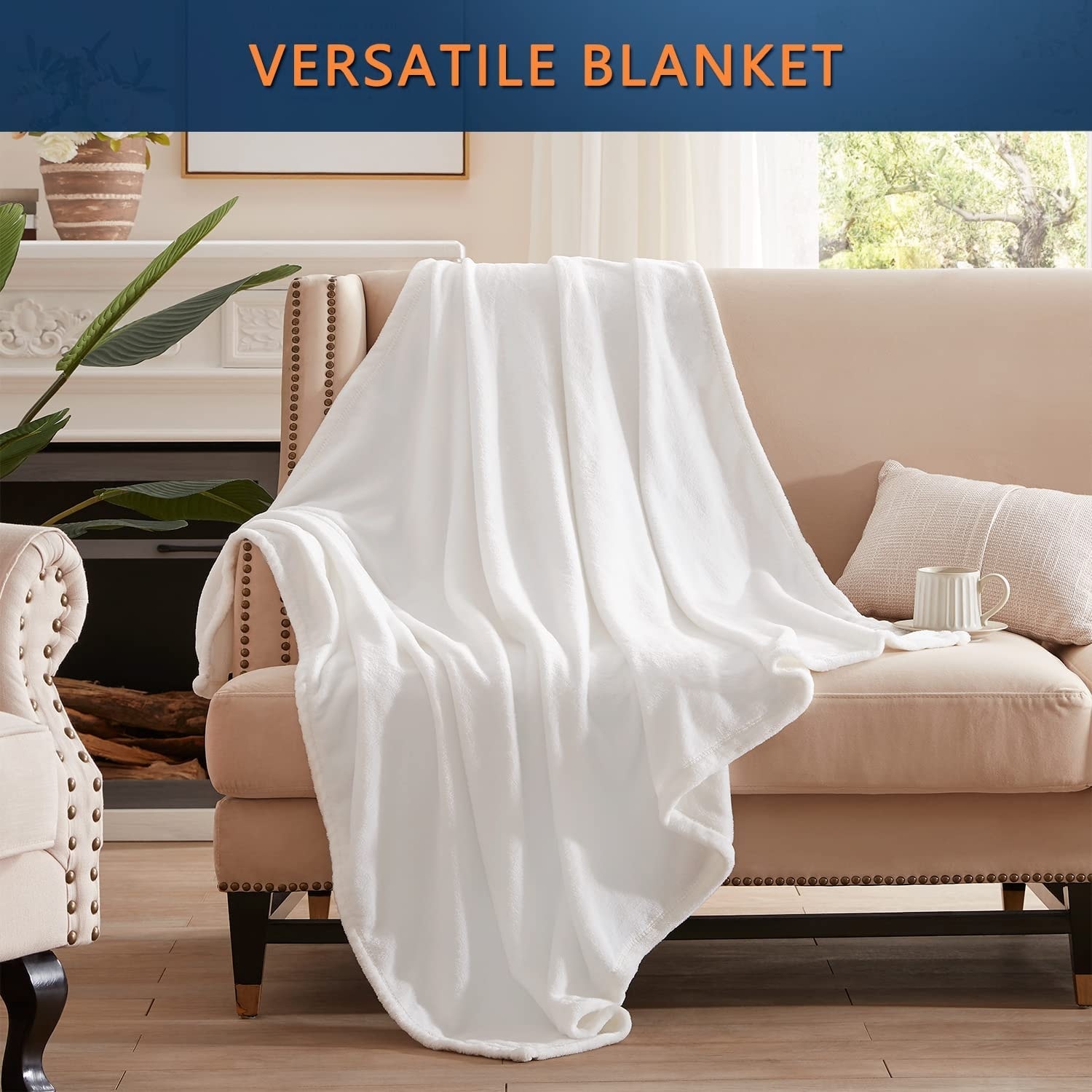 Fleece Blanket for Bed Lightweight and Warm Fuzzy Blankets Throw White