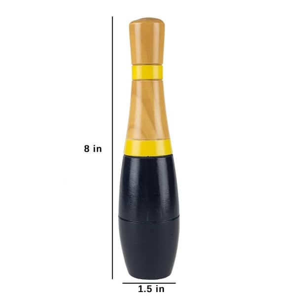 dimension image slide 1 of 2, Indoor/Outdoor Backyard Lawn Bowling Game with10 Wooden Pins, 2 Balls, and Mesh Carrying Bag (8-Inch)