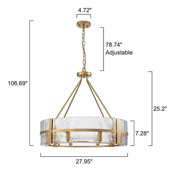 dimension image slide 2 of 5, Dimmable Large Drum Glass Chandelier for Dining Room High Ceiling Living Room