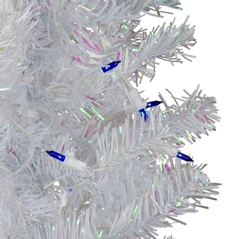 4' Medium White Iridescent Pine Artificial Christmas Tree Blue Lights - 4 Foot