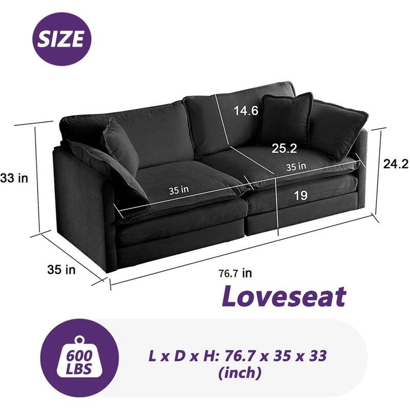 Modern Living Room Set, Upholstered Chenille Sofa with Pillows for Living Room, Chenille