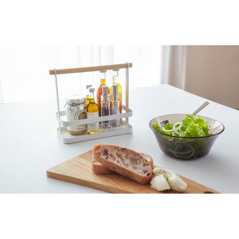 Yamazaki Home Tabletop Storage Caddy, Steel and Wood, Holds 4.4 lbs - L 3.94 x W 9.45 x H 7.87 inches