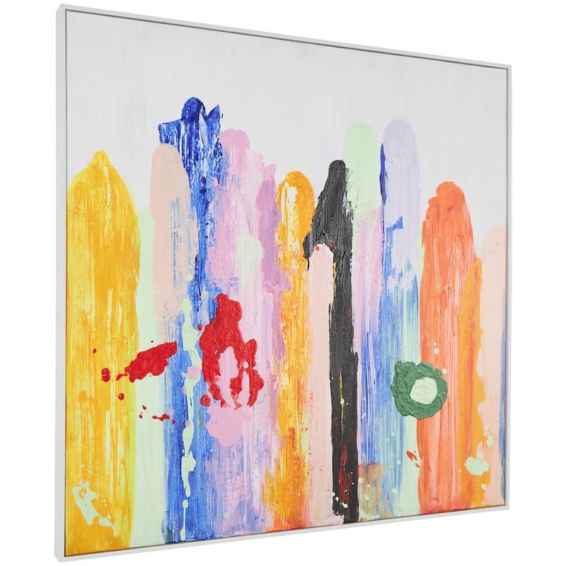 Canvas Abstract Paint Stroke Decorative Wall Art with White Frame - Multi Colored - Roche River Decor