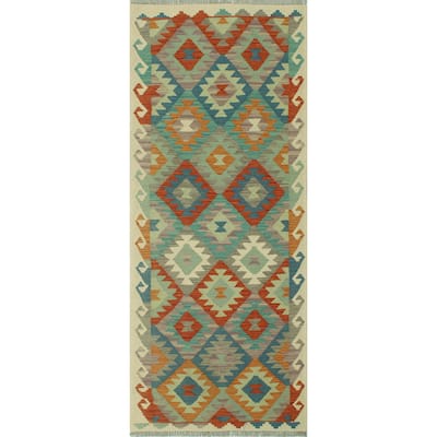Hand-Woven Sangat Kilim Aqela Ivory/Rust Runner - 2'6" x 6'4"