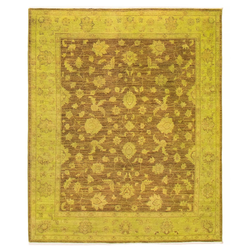 ECARPETGALLERY Hand-knotted Vibrance Brown, Lime Wool Rug - 6'6 x 7'10