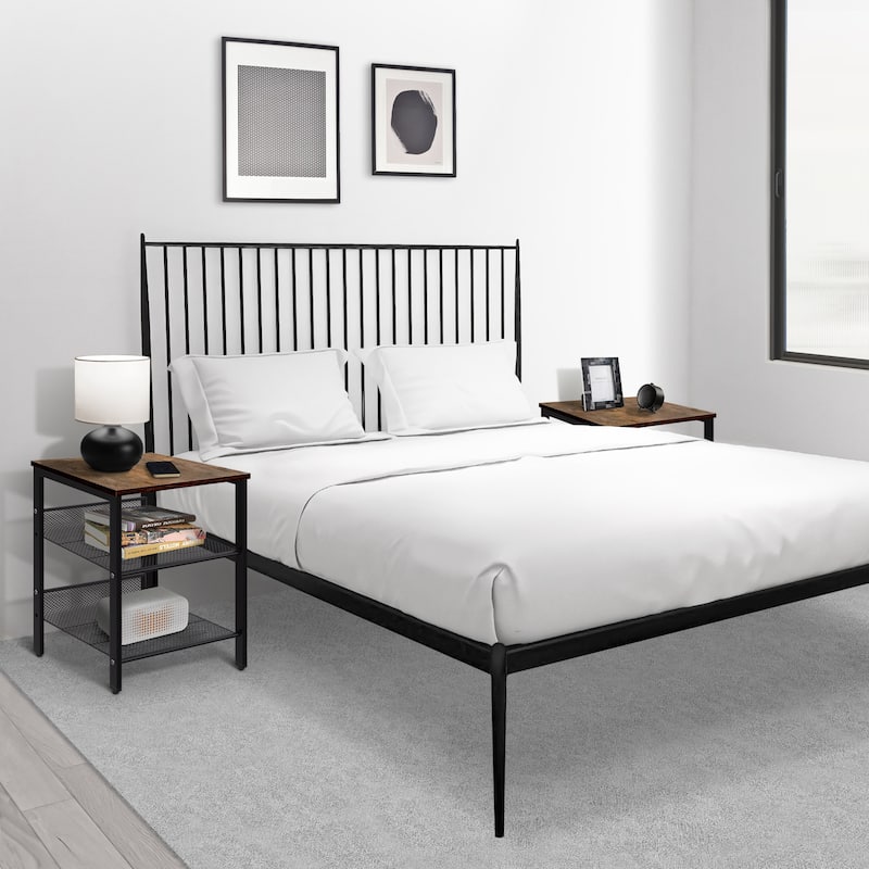 Modern Nightstand End Table 2 Shelves Bedside Table Set of 2