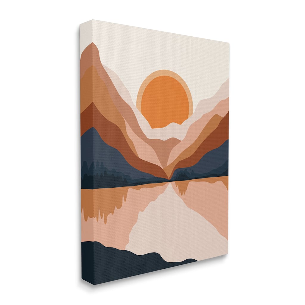 Stupell Vibrant Orange Sunrise Minimal Mountain Lake Abstraction Canvas Wall Art - Off-White