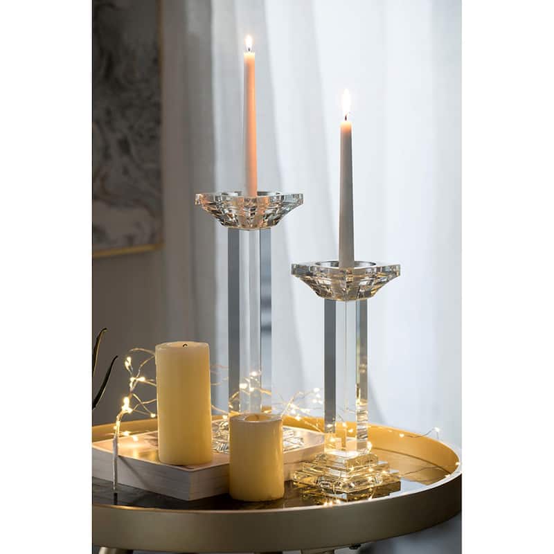 Tall Crystal Pillar Candle Holder - 13" - Clear