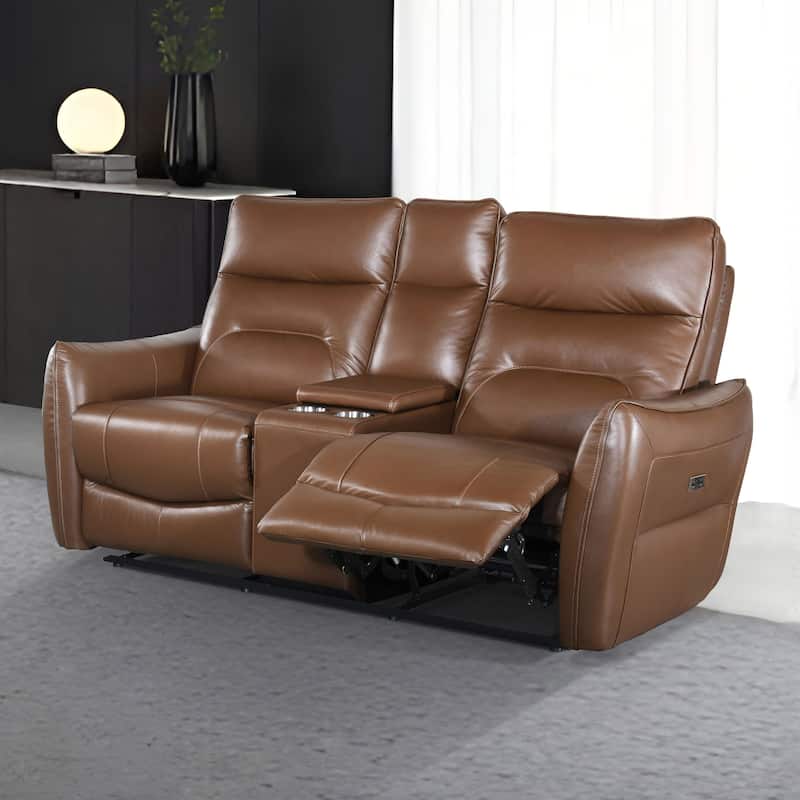 Furniture of America Gemono Modern 2-Piece Power Recline Leather Match Sofa and Loveseat Set