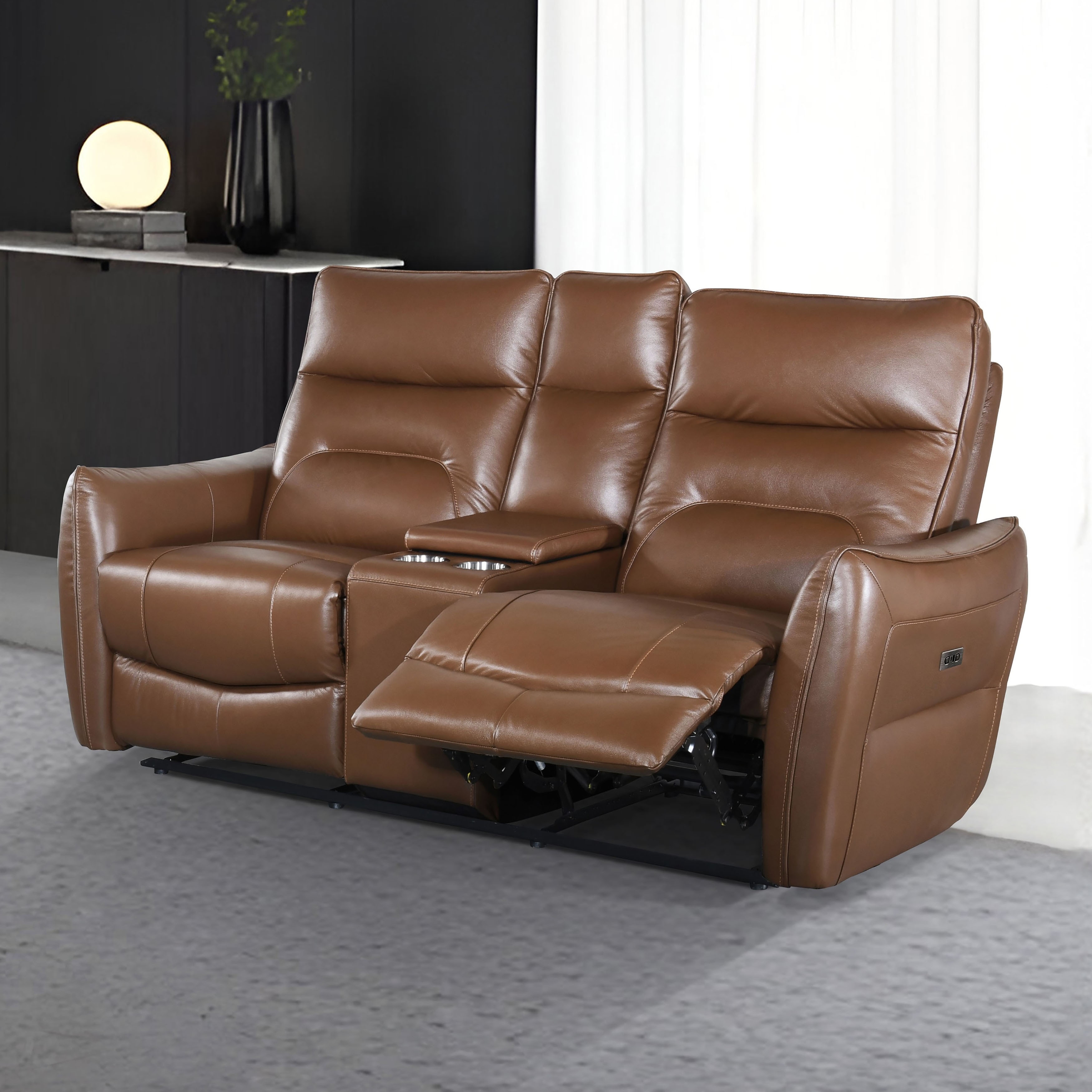 Furniture of America Gemono Modern Power Recline Leather Match Loveseat