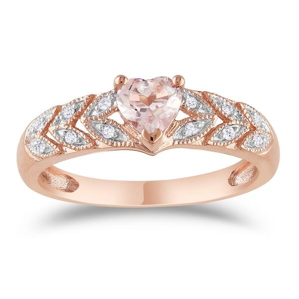 slide 1 of 7, Miadora 10k Rose Gold Heart-cut Morganite and Diamond Accent Leaf Set Anniversary Ring