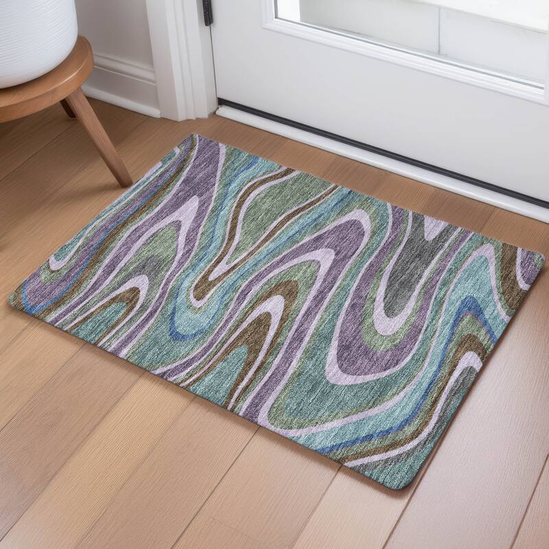 Machine Washable Indoor/ Outdoor Abstract Busey Chantille Rug