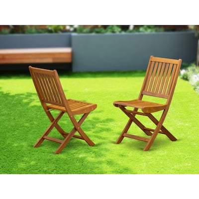 Outdoor Dining Chairs - Patio Furniture Set - Wooden Folding Chairs - Natural Finish - Set of 2 - 35