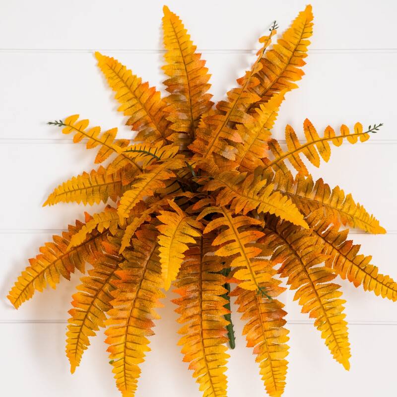 Autumn Artificial Boston Ferns - 21" - Orange - Set of 6